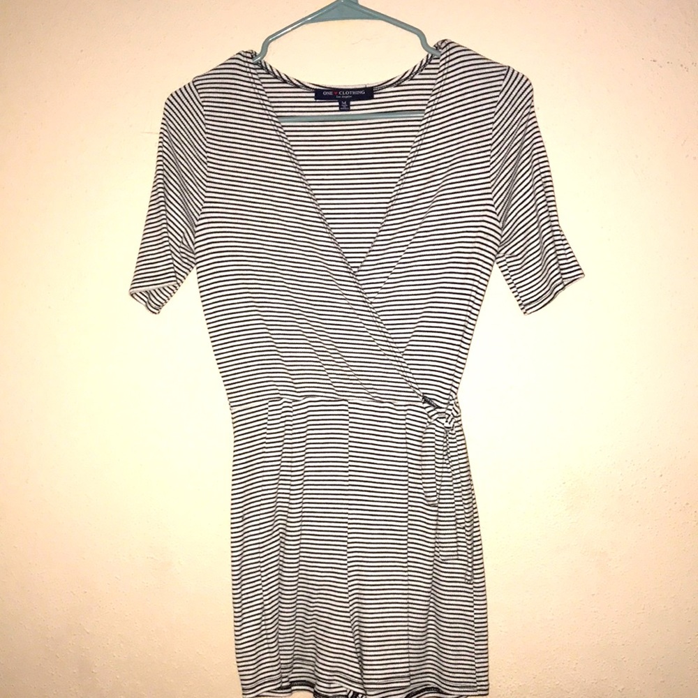 Black and white V neck romper